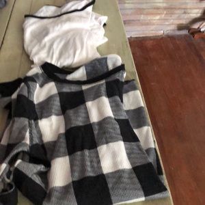 Black white plaid long sleevewhite t black sleeves